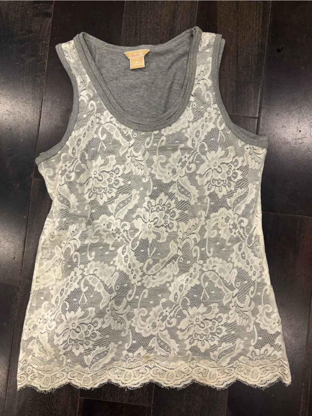 Michael Kors Gray and Cream Lace Tank Top